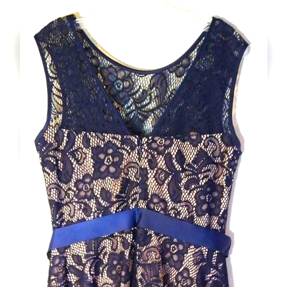 JADE WOMEN'S/MISSES SIZE LARGE DRESS DARK MIDNIGHT BLUE LACE TAN LINING NWOT - Picture 4 of 13
